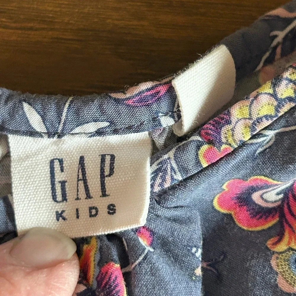 Girls Boho Floral Tiered Sundress Navy Blue Shoulder‎ Ties Size L 10-11 Gap Kids